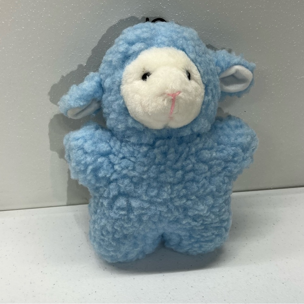 Vintage 9” Fuzzy Blue Sherpa Lamb Sheep Push Squeaker Plush Toy